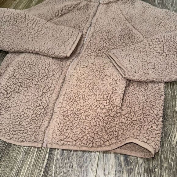 Double Zero Full Zip Light brown Taupe Sherpa Fleece S Womens with Pockets - Picture 2 of 6